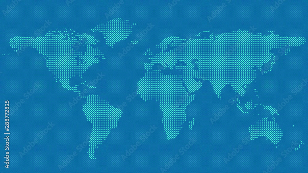 Poster halftone world map background - vector graphic from dots