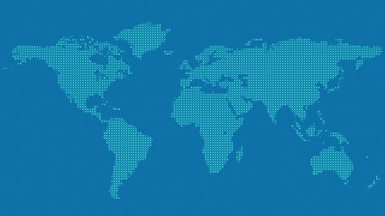 Halftone world map background - vector graphic from dots