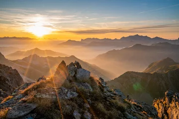 Fotobehang Zonsondergang in de Alpen © Netzer Johannes