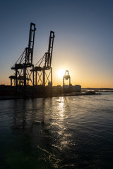 Fototapeta na wymiar View of the port of valencia spain at sunset