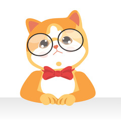 Smart cat studying at school, university. education theme vector illustration persian cat breed. Cute kawaii pet learning.