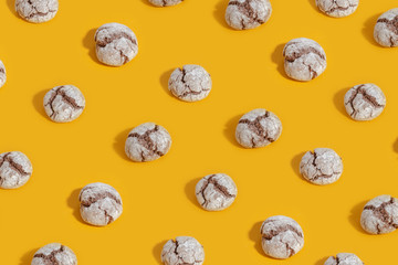 brownie cookies on a yellow background. Top view