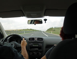 Driving in a car on the highway
