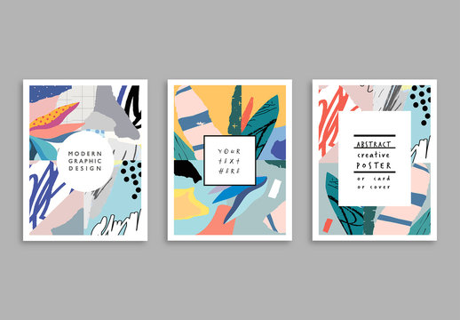 Abstract Poster Layouts with Illustrative Floral Elements