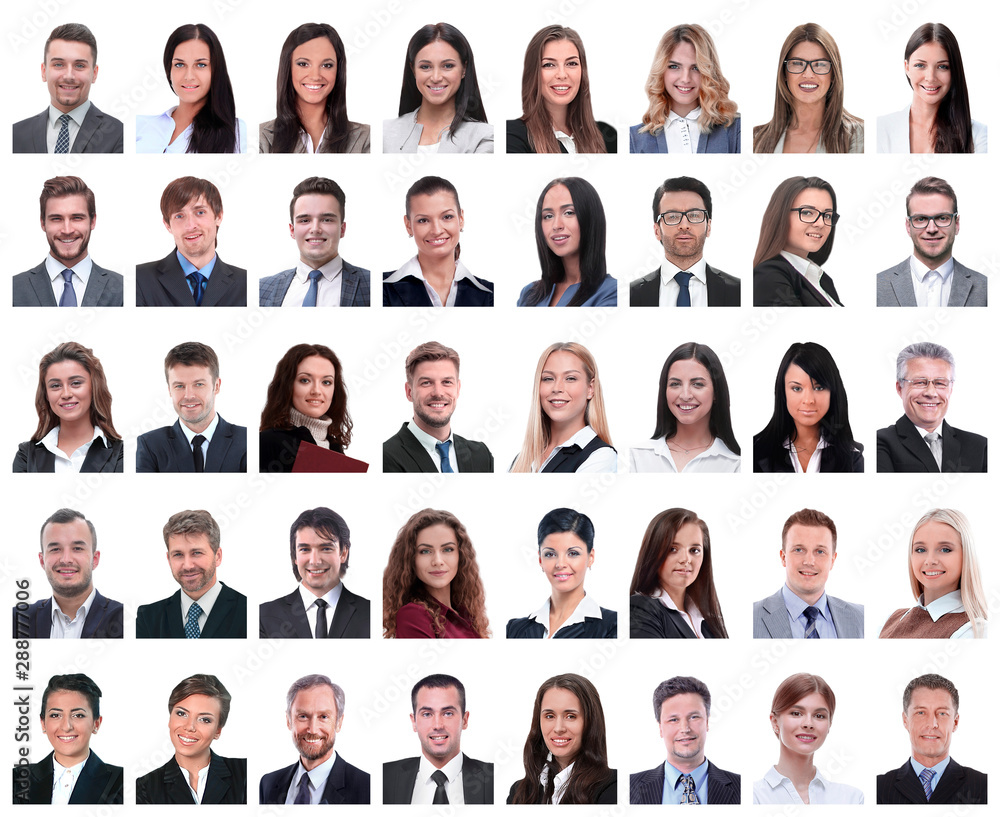 Wall mural collage of portraits of successful employees isolated on white