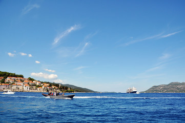 Fototapeta premium Close - up of the cruise ship HAL Koningsdam off the coast of Croatia in the Adriatic sea. August 2019.