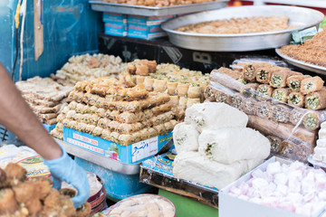 Baghdad, Iraq – July 06, 2019: Iraqi sweets in Alkadoumia location in Baghdad © focusandblur