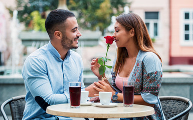 Romantic couple in the cafe. Dating, love, relationships