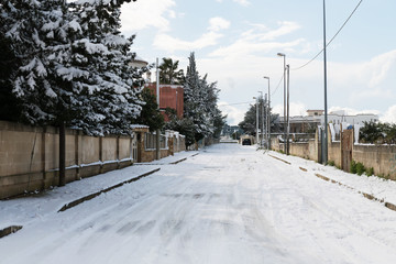 Avetrana under the snow, a day of snow in Salento, an unusual winter in Puglia, Southen Italy