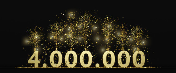 4 millions followers or prize black background 3D rendering