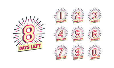 Number 1, 2, 3, 4, 5, 6, 7, 8, 9, 10 of days left Collection badges sale and promo