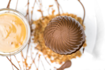 Melting chocolate sphere with caramel cream