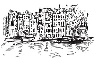 Rysynek ręcznie rysowany. Kanał w Amsterdamie © Edwardkarczmarski