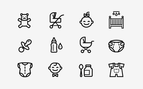 Baby products icon set. Childhood, child symbol. Vector illustration