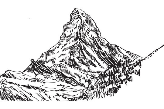 Rysynek ręcznie rysowany.  Widok na g&oacute;rę Matterhorn w Alpach