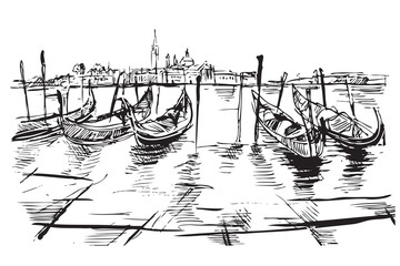 Fototapeta Rysynek ręcznie rysowany. Widok na plac świętego MArka w Wenecji we Włoszech obraz