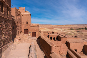 The fortified town of Ait ben Haddou near Ouarzazate on the edge of the sahara desert in Morocco. Atlas mountains. Used in many films such as Lawrence of Arabia, Gladiator