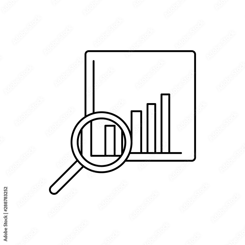 Poster analytics bar chart magnifier icon. element of user experience icon