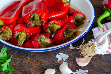  Roasted and Peeled  Red Peppers in a Bowl