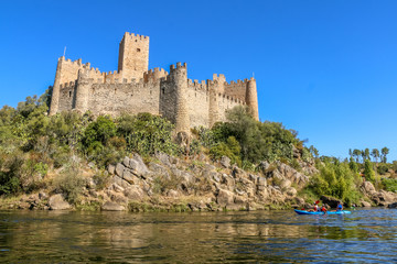 Fototapeta na wymiar Canoeing and Kayaking in the Templar Castle of Almourol - Tagus River - Portugal