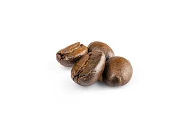 Pile coffee beans isolated on white background and texture