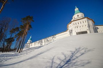 One of the Great Monasteries of Russia. New Jerusalem Monastery winter in the snow.