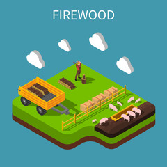 Fototapeta premium Firewood Isometric Composition