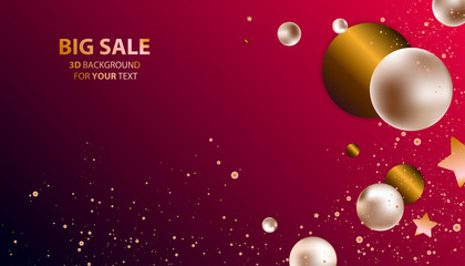 3D Christmas and New Year holiday background vector illustration of Gold volume balls and sweets