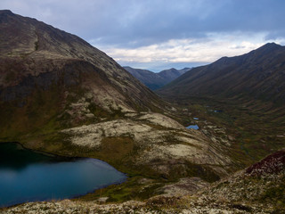 Fototapeta na wymiar Alaska Landscape, Tarn and Lush Valley, Chugach State Park