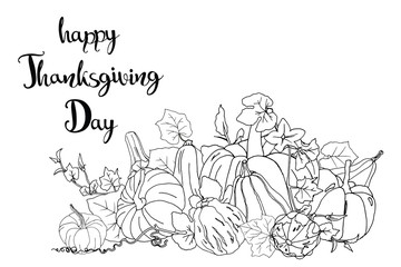 Coloring page, card, Happy Thanksgiving day