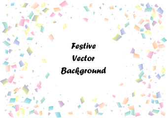 Festive color rectangle confetti background. Abstract frame confetti texture for holiday, postcard, poster, website, carnival, birthday, children's parties. Cover confetti mock-up. Wedding card layout