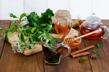 Herbal tea with mint and honey. Photo