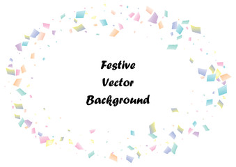 Festive color rectangle confetti background. Abstract frame confetti texture for holiday, postcard, poster, website, carnival, birthday, children's parties. Cover confetti mock-up. Wedding card layout