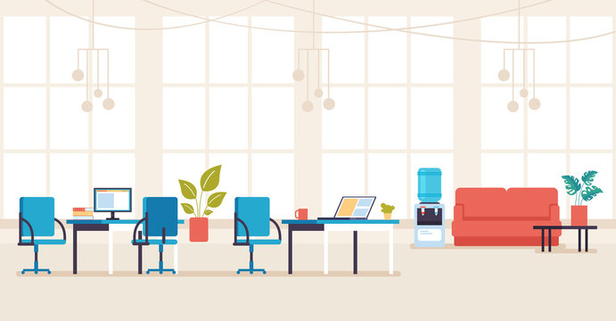 Empty No People Bank Office Concept. Vector Flat Cartoon Graphic Design Illustration