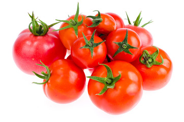 Fresh red and pink tomatoes isolated on white background