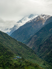 Nepal Village Below Mountain, Annapurna Trek, Machapuchare