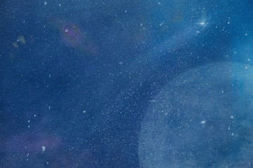 Background of vast space worlds and galaxies. Flying Star