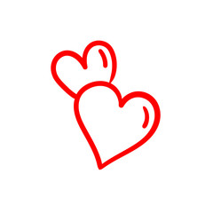 Two lovers hearts. Love symbol. Double heart doodle.