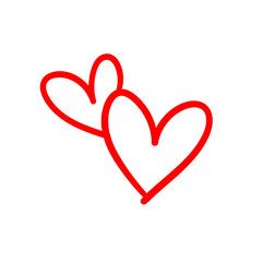 Two lovers hearts. Love symbol. Double heart doodle.
