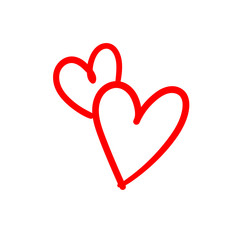 Two lovers hearts. Love symbol. Double heart doodle.