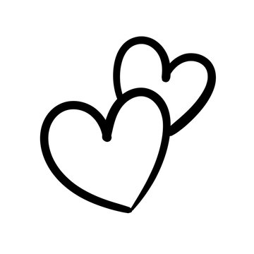 Two lovers hearts. Love symbol. Double heart doodle.
