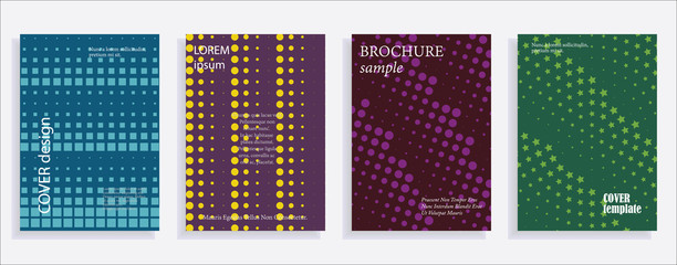 Minimalistic cover design templates. Layout set for covers of books, albums, notebooks, reports, magazines. Star, dot halftone gradient effect, flat modern abstract design Geometric mock-up texture