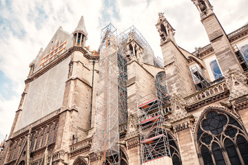 Work on the reconstruction of the Notre Dame De Paris building after the fire disaster in April 2019