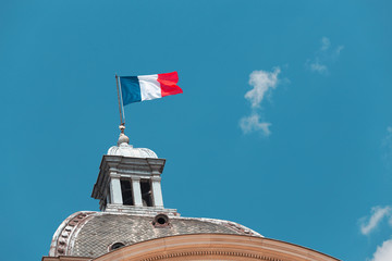Flag of France on government building. Politics and patriotism concept