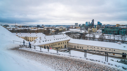 Areal view of modern part of Vilnius in winter. Capital of Lietuva.