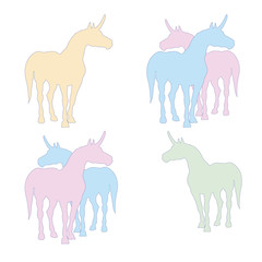 isolated colorful silhouettes of unicorns on white background