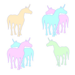 vector isolated colorful silhouettes of unicorns on white background