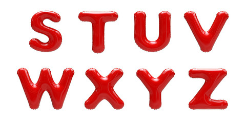 Red Sale Foil Helium Balloon Alphabet Letters S, T, U, V, W, X, Y, Z, isolated on a white background