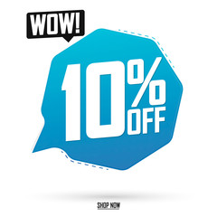Sale 10% off tag, speech bubble banner design template, wow discount tag, app icon, vector illustration