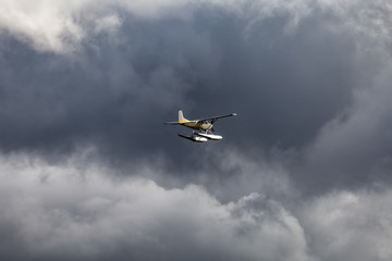 Plane flying towards a storm